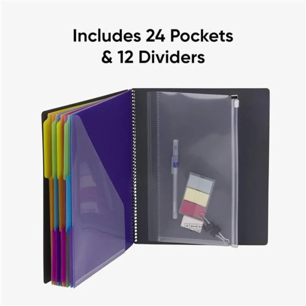 24-Pocket Project Organizer, Letter‎ Size, Grey with Bright Tabs Size 8 1/2 x11